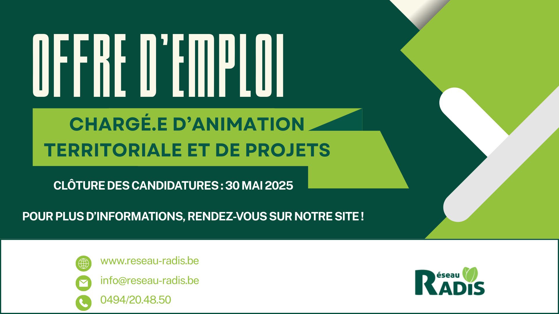 Offre d’emploi - Chargé.e animation et projets